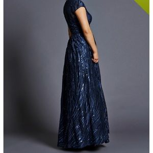David Meister Royal Blue Cap Sleeve Sequin Gown